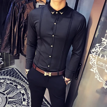 2019 Модерен Дизайнерски Ежедневни Мъжки риза на Луксозна марка, Социална Риза с дълги ръкави, Смокинг, Благородна Тънка риза, Голям Размер S-5XL 4