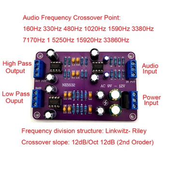 Д-делител на честота 160 Hz-33860 Hz NE5532 2-лентов Монолитна Кондензаторен Предварителен филтър Linkwitz-Riley 4