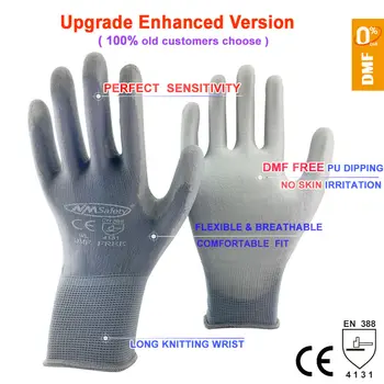 NMSafety Висококачествени 24 бр./12 чифта Работни Ръкавици с антиоксидантна полиуретанова боя с Гумено покритие за Защита на Дланите, Защитни Ръкавици 2