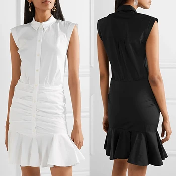 S-XL, черно-бяло, най-високо качество, 2020, ново модно однотонное памучно рокля без ръкави, плиссированное, дебнещ женствена рокля в стила на рибя опашка