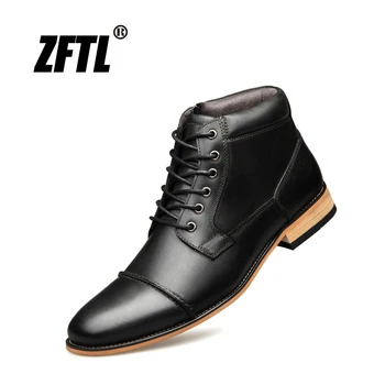 ZFTL/Нови мъжки обувки Martin, мъжки ръчно изработени обувки, Мъжки ботильоны от естествена кожа, мъжки ежедневни високи обувки дантела, голям размер 004