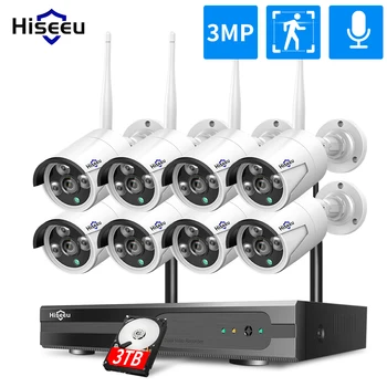Hiseeu 1080P 1536P H. 265 + Безжична Система за видео наблюдение 8CH 3MP HDD NVR Комплект Външна Аудио Wifi IP Камера Комплект за Видеонаблюдение