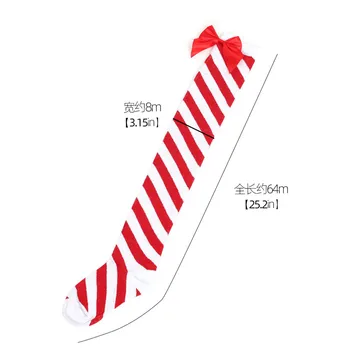 Дамски ежедневни Чорапи до коляното, Коледни Модерни Червени/зелени Дълги Чорапи с Лък в привлече диагонал Ивица, Коледни чорапи 4